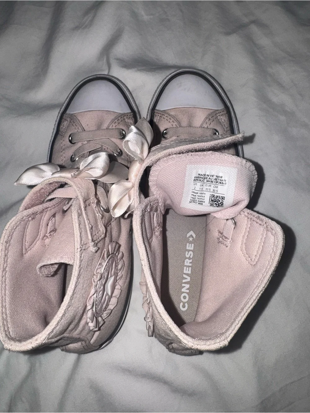Converse, little girls pink and white sneakers, size 2